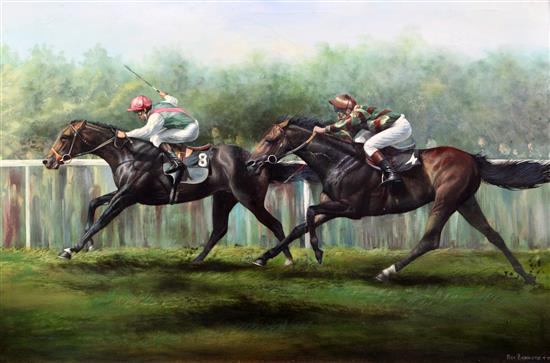 Max Brandrett (20th C.) Dancing Brave winning the King George VI & Queen Elizabeth Stakes at Ascot 20 x 30in.